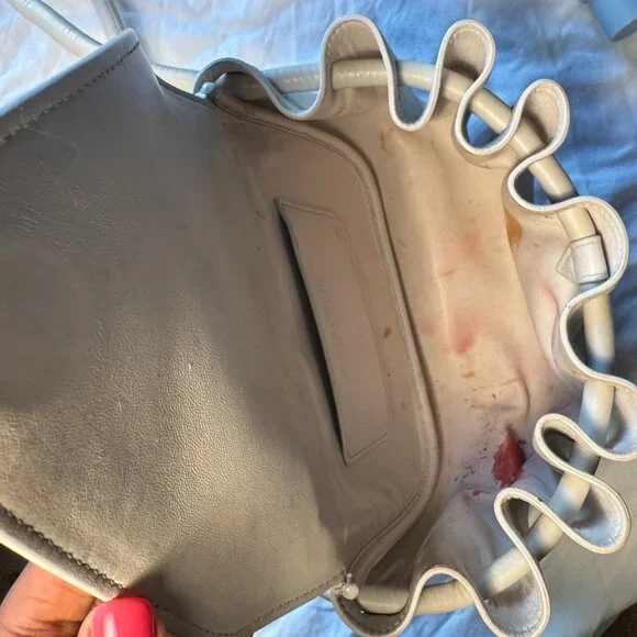 Bottega Veneta  Lambskin Small Beak Triangle Flap Shoulder Bag Chalk - Picture 6 of 6